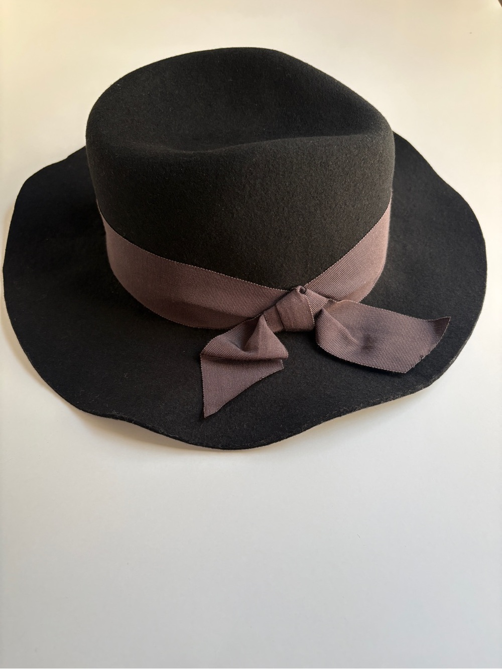 Eugenia Kim Black Wool Fedora with Mauve Ribbon
